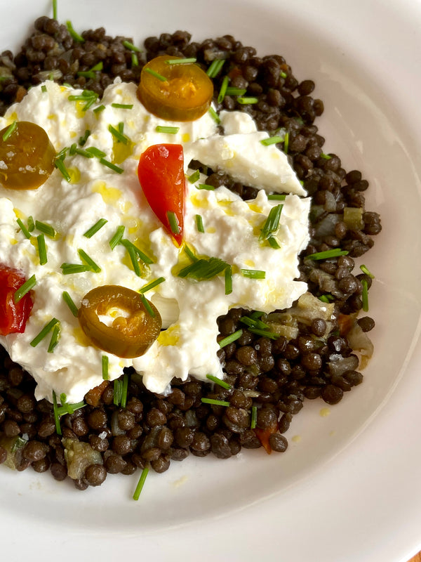 Lentils and Burrata with Nocellara Olio Taibi