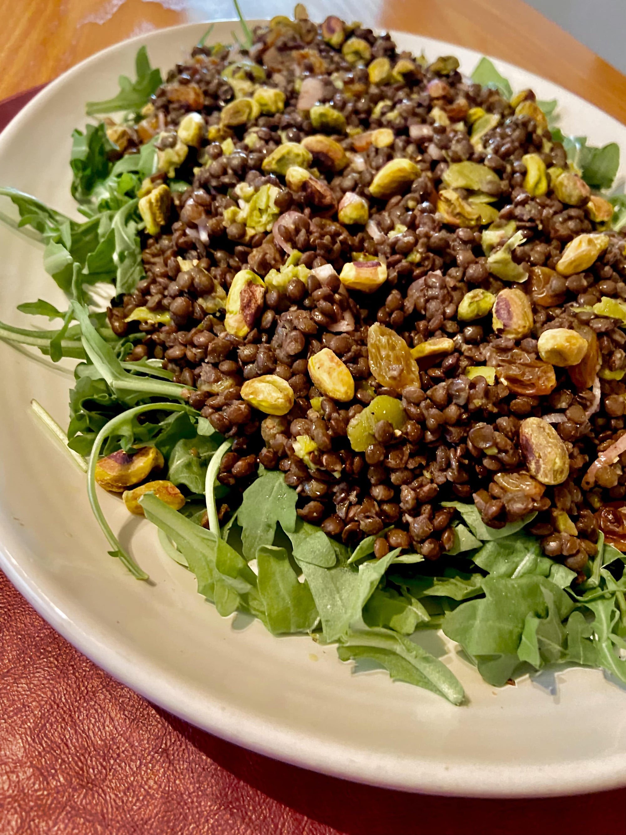 Recipe: Black Caviar Lentil Salad with Nocellara Olive Oil and Olives, Golden Raisins, Pistachios