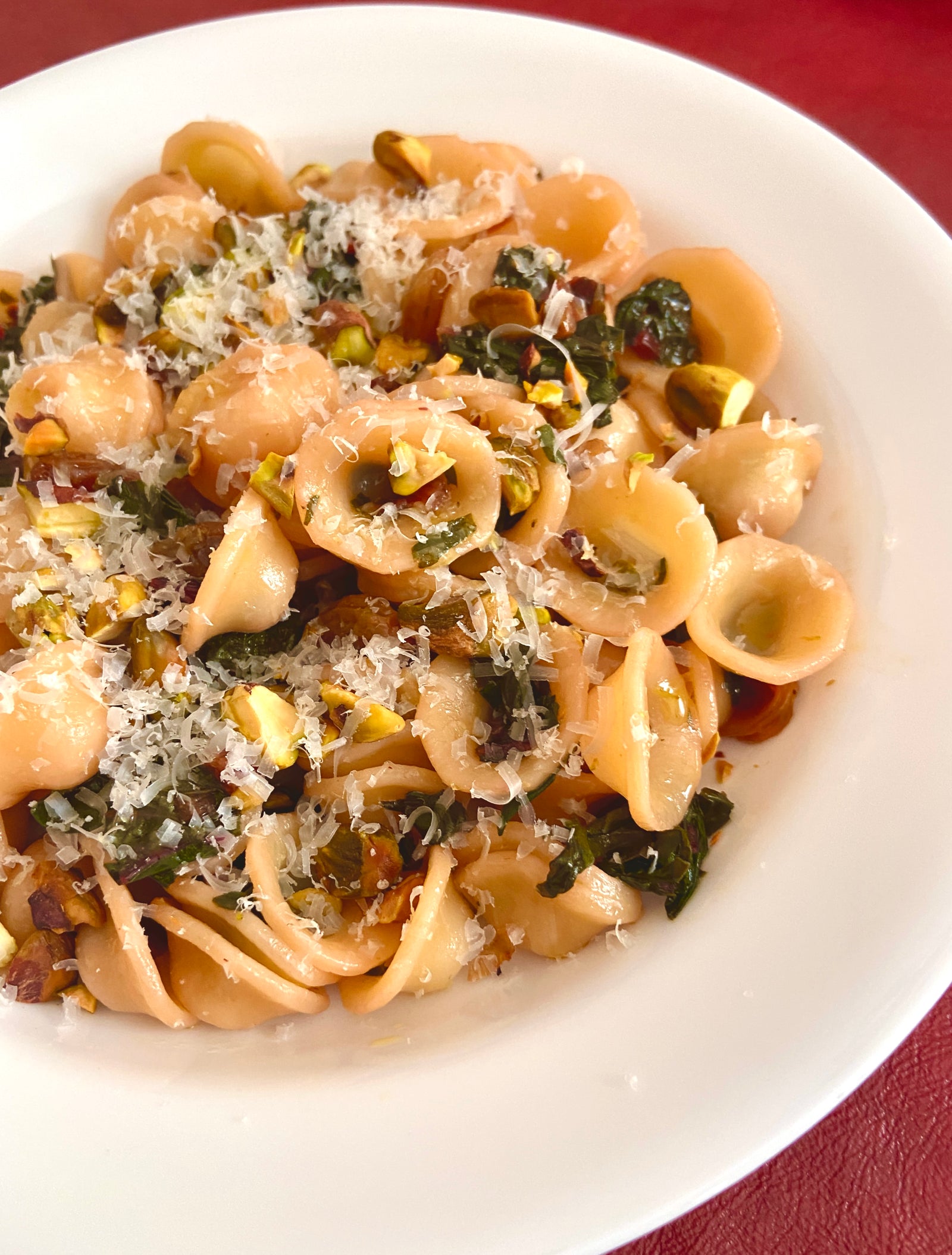 Orecchiette with Swiss Chard, Raisins, and Pistachios